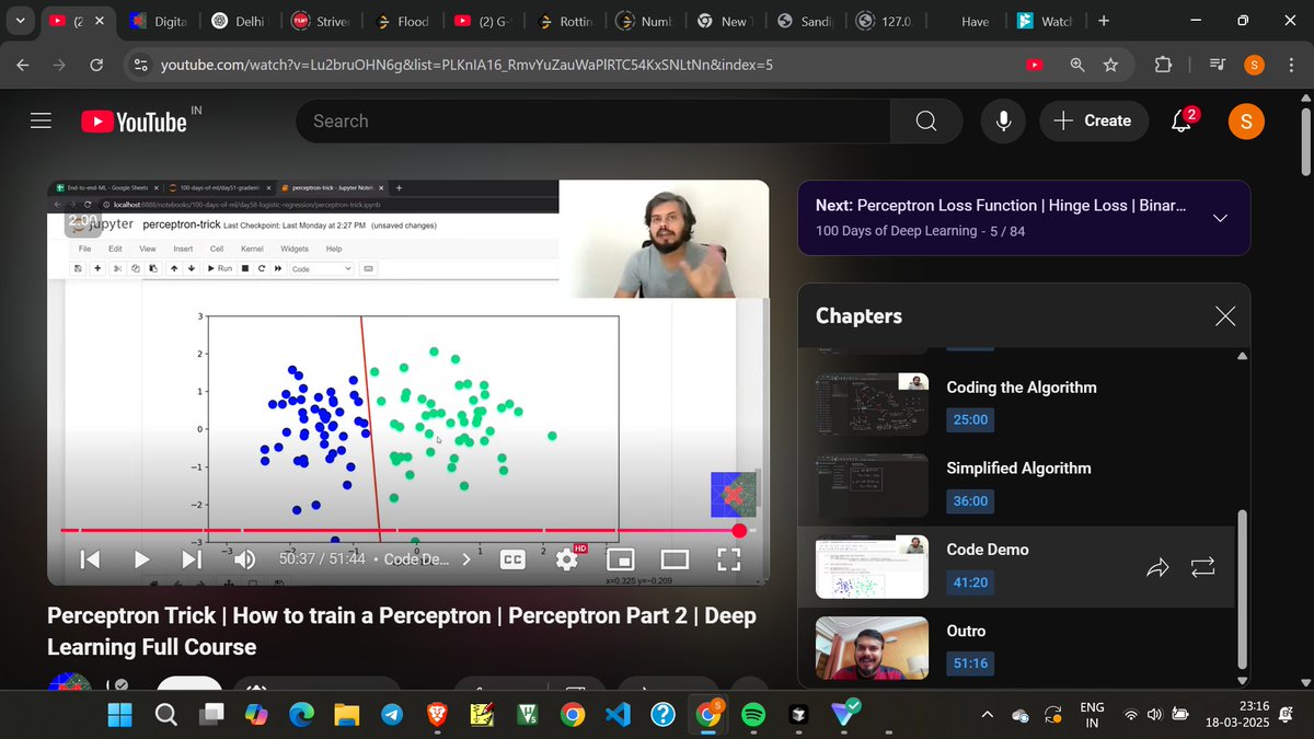 futurebeast_04's tweet image. Day 90 of #100DaysOfMLCode
got up at 5 am today
Had clg 9-4
1.Understood abt perceptron and its mathematical significance
2.Solved Rotting oranges Q
Drew a neuron while drawing a perceptron..😅
#100DaysOfCode