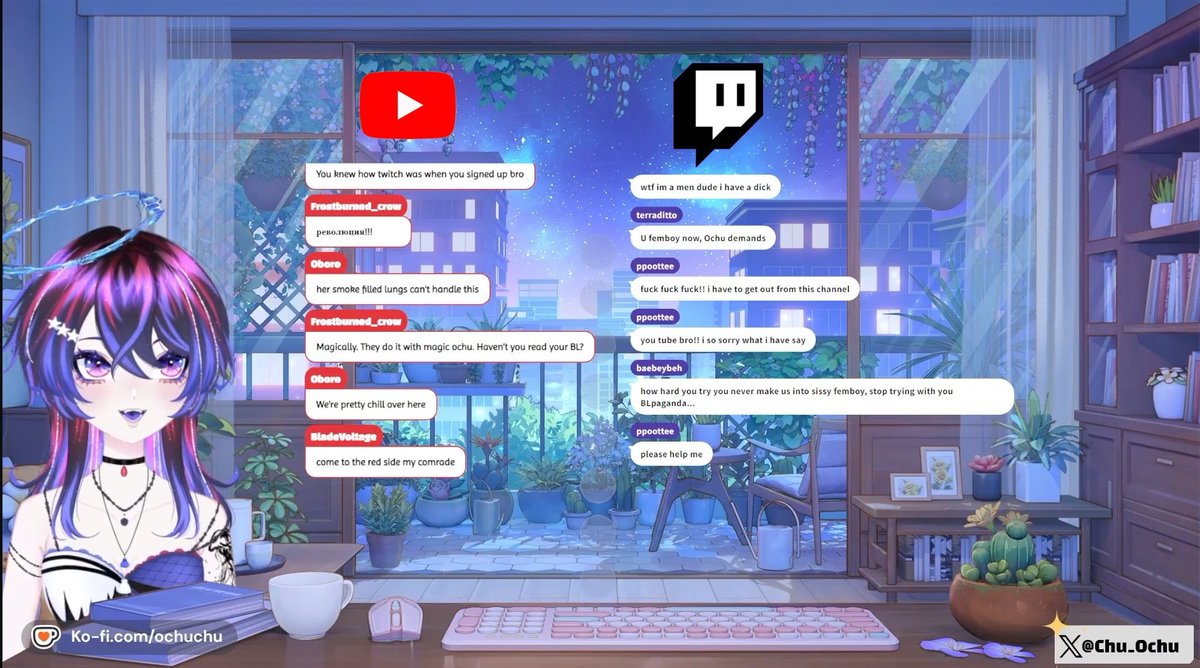 chu_ochu's tweet photo. Ochult Youtube and Twitch as a Vtuber/Streamer moment~❤️💜

(Me on the side as mane-chan lol)

#Ochult #OchuLive #Vtuber https://t.co/7J8NNHOz1k