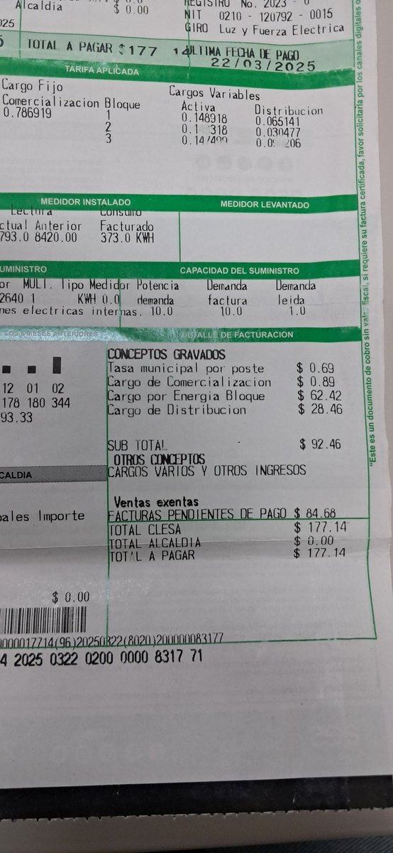 Como es posible <a href="/AESElSalvador/">AES El Salvador</a> qué de pagar $18.00 vaya a pagar $177.14 y el otro recibo me lo dejen en blanco.

Me podrían decir por que tan alto el costo esta vez?
<a href="/SIGETSV/">SIGET El Salvador</a> <a href="/nayibbukele/">Nayib Bukele</a> <a href="/Defensoria_910/">Defensoría del Consumidor (DC) 🇸🇻</a>
