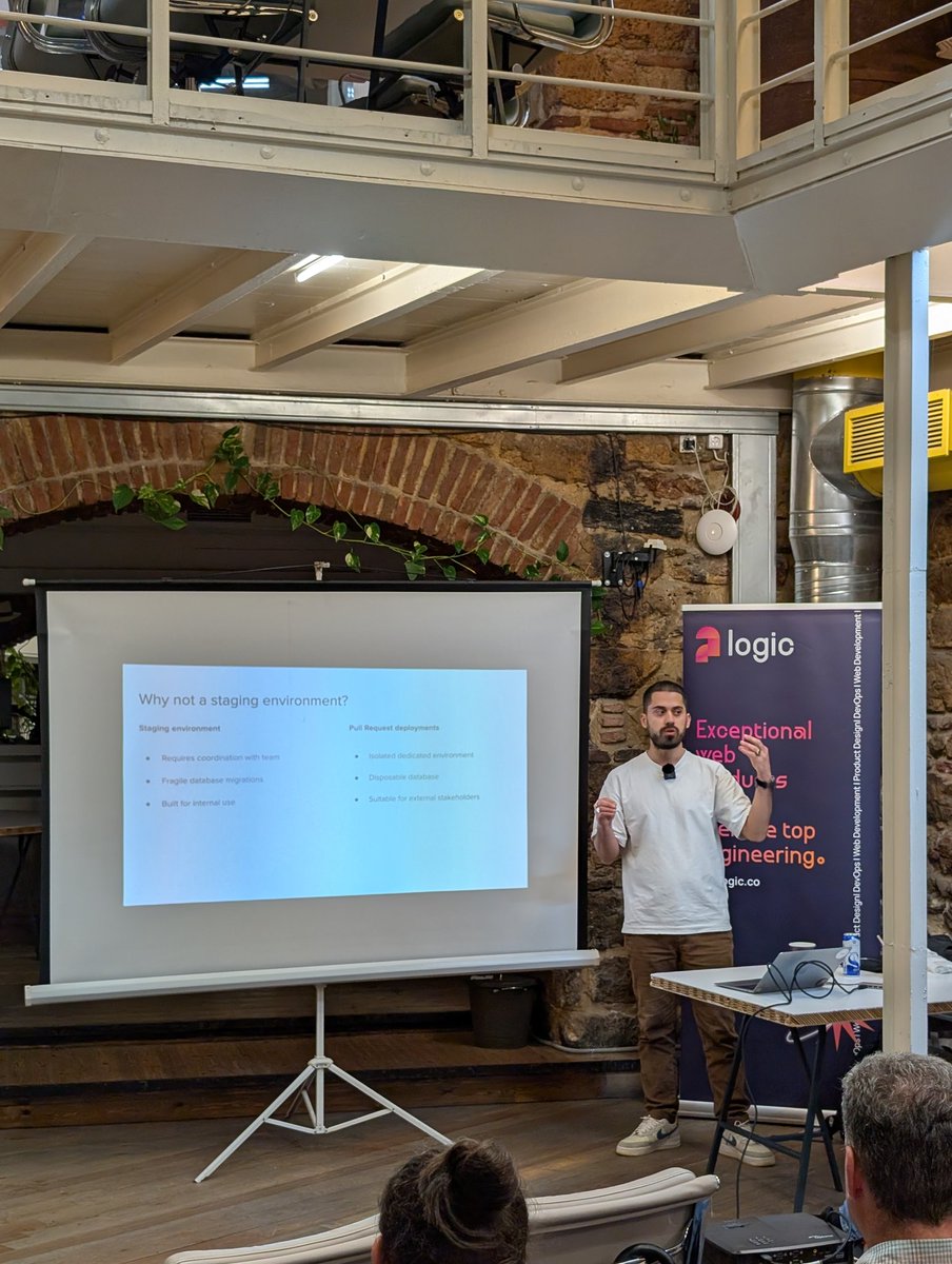 withlogicco's tweet photo. .@pariskasid is rocking the stage at #DockerAth talking about ephemeral preview environments and how we do stuff at LOGIC to make our day to day lovable! https://t.co/tW8ZuAZOZb