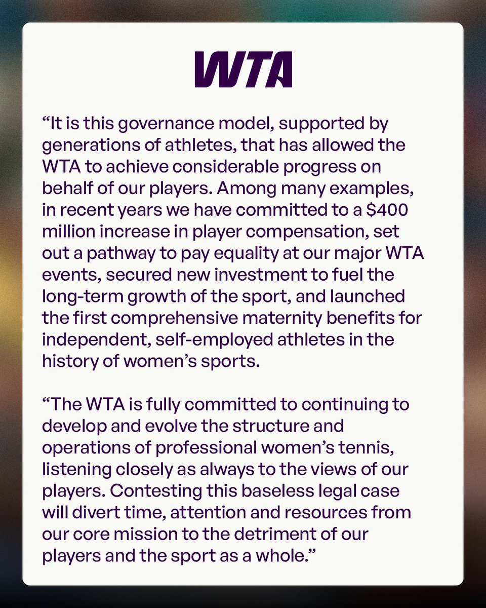 WTA Statement on PTPA Lawsuit