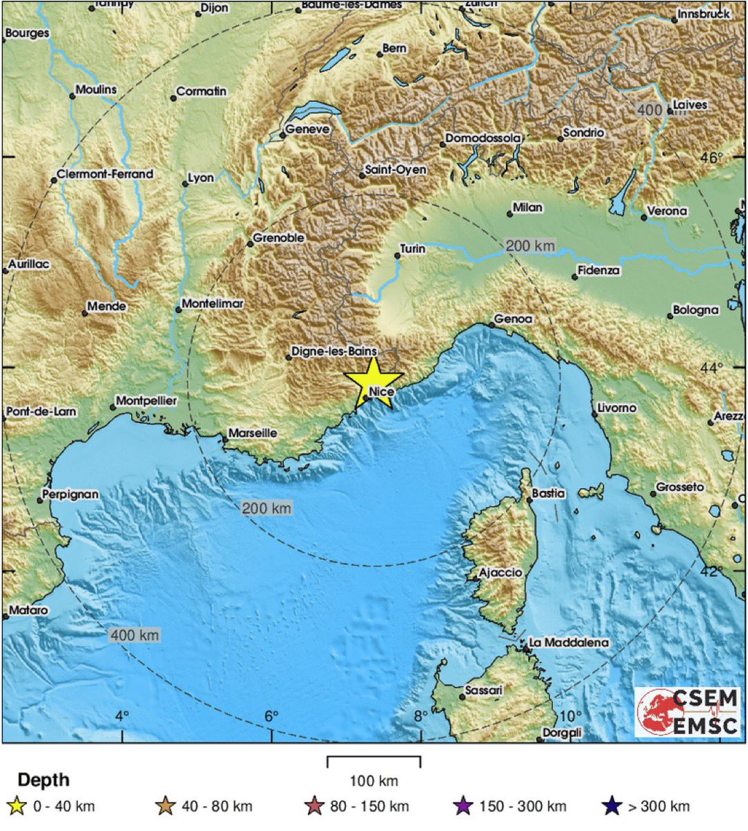 🚨🇫🇷 FLASH | Un tremblement de terre de magnitude 3.9 a frappé près de Nice.