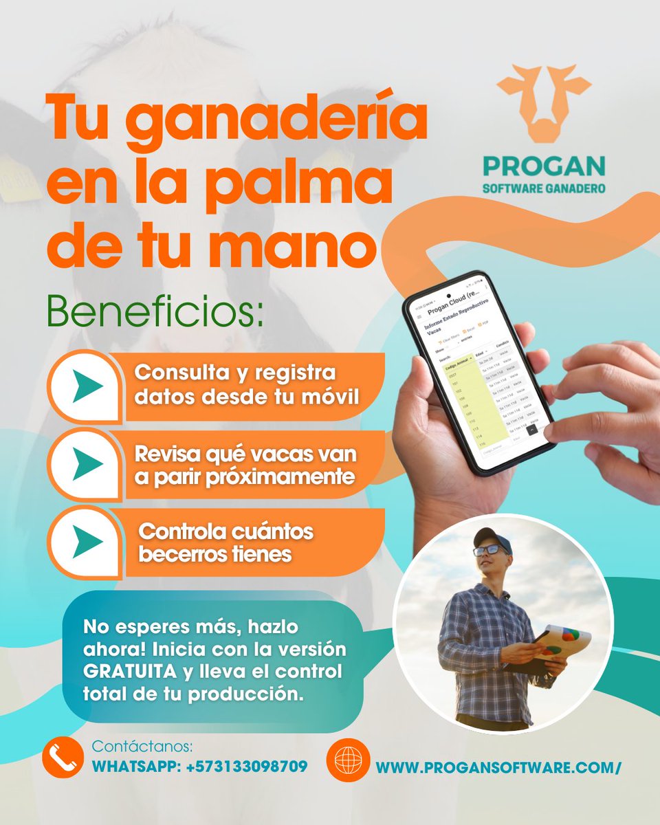 ProganSoftware's tweet image. ¿Quieres gestionar tu ganadería desde tu móvil?
📥 Descarga aquí  insolca.odoo.com/progan-descarg…
#ProganSoftware #GestiónGanadera #GanaderíaDigital