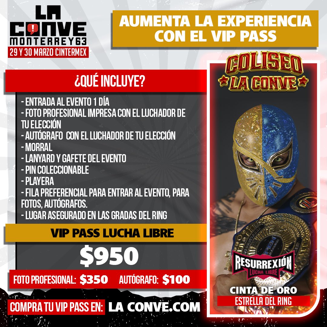 LaConveMTY's tweet photo. 🥊🔥 ¡Vive la lucha libre como nunca con el Pase VIP del Coliseo La Conve! 🔥🥊
🎟️ Compra tu Pase VIP aquí:
🔗 https://t.co/iHPH1UJlTo
#ColiseoLaConve #PaseVIP #LuchaLibre #LaConve63 #RumboALaConve #TodosSomosFans #ResurrexiónLuch https://t.co/sDKcoiHvkT
