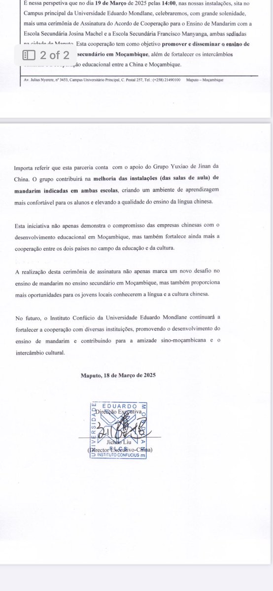 AllexandreMZ's tweet image. Assinatura de um acordo amanhã com o objectivo de promover e disseminar o ensino de #mandarim no ensino secundário em #Moçambique, além de fortalecer os intercâmbios culturais e a cooperação educacional entre a #China e Moçambique.