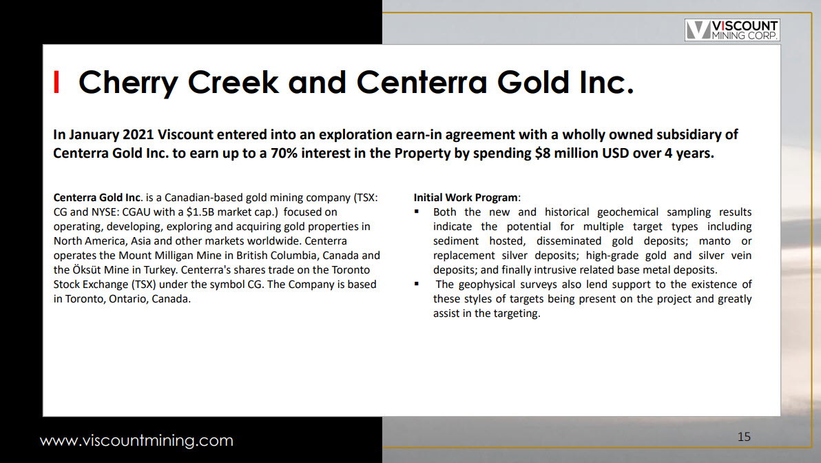 ViscountMining's tweet image. Cherry Creek + Centerra Gold-&amp;gt; In Jan. 2021 we entered into an #exploration earn-in agreement with a wholly owned subsidiary of Centerra Gold to earn up to a 70% interest in the Property by spending $8 M USD over 4 years.
👉 viscountmining.com/wp-content/upl…

#preciousmetals #mining