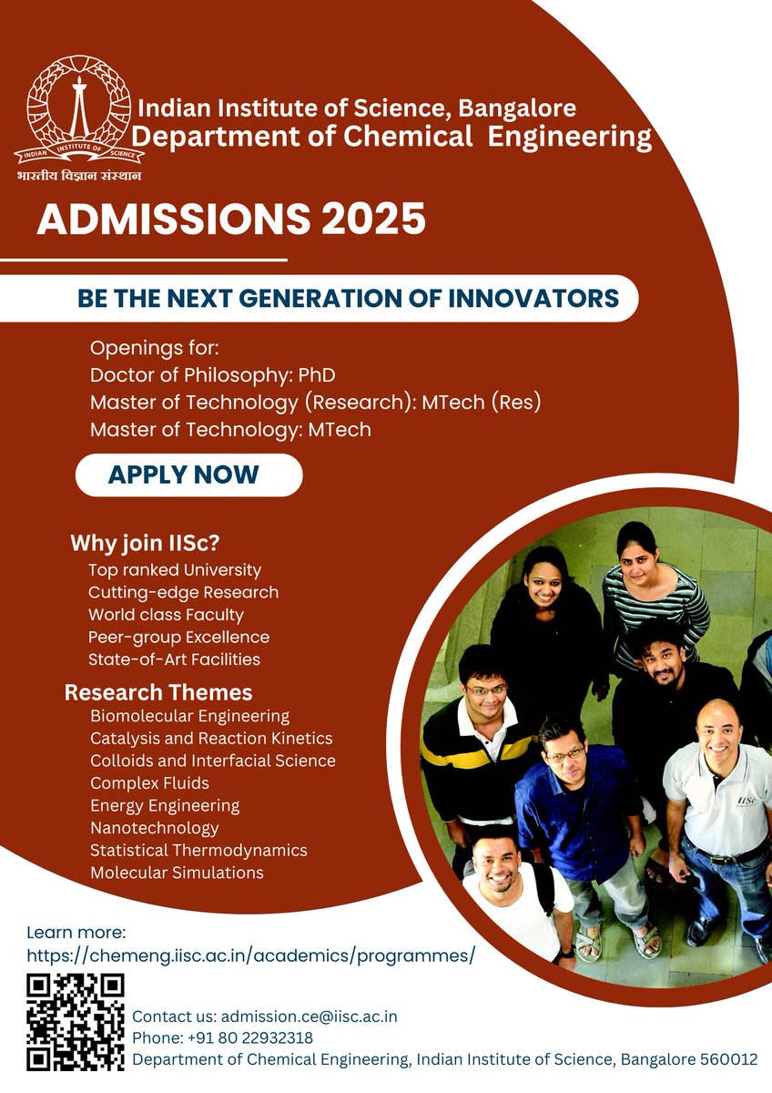 Chemical Engineering, IISc (@chemengiisc) on Twitter photo π’ Ask Our Faculty β <a href="/chemengiisc/">Chemical Engineering, IISc</a> Admissions 2025!
π
Mar 19, 2025 | β° 5:30 PM IST
Get insights into PhD, MTech (Research), & MTech programs from IISc faculty <a href="/GanapathyAyappa/">ganapathy ayappa</a> & <a href="/rahul_nanobio/">Rahul Roy</a>.
π Learn about research & admissions!
π More info: chemeng.iisc.ac.in/academics/progβ¦
#IISc π’ Ask Our Faculty β <a href="/chemengiisc/">Chemical Engineering, IISc</a> Admissions 2025!
π
Mar 19, 2025 | β° 5:30 PM IST
Get insights into PhD, MTech (Research), & MTech programs from IISc faculty <a href="/GanapathyAyappa/">ganapathy ayappa</a> & <a href="/rahul_nanobio/">Rahul Roy</a>.
π Learn about research & admissions!
π More info: chemeng.iisc.ac.in/academics/progβ¦
#IISc