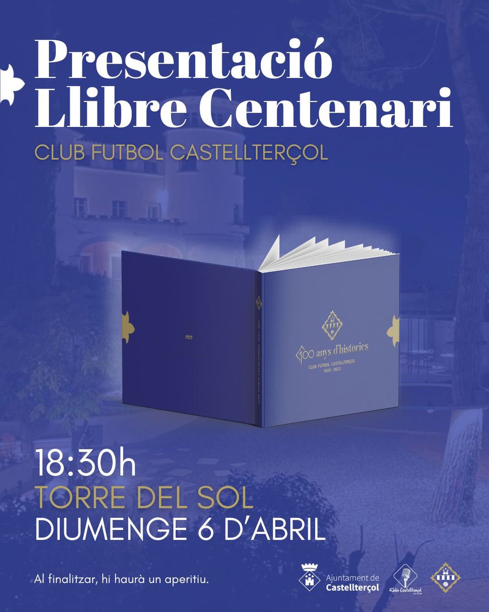CFCastelltersol's tweet photo. 📢💙𝗣𝗥𝗘𝗦𝗘𝗡𝗧𝗔𝗖𝗜Ó 𝗟𝗟𝗜𝗕𝗥𝗘 𝗖𝗘𝗡𝗧𝗘𝗡𝗔𝗥𝗜📘

📍Torre del Sol, Castellterçol
📅Diumenge 6 d’abril
⏰18:30h

🦉Un homenatge a la nostra història i a tots i a totes els que l’heu fet possible.

📘𝗥𝗲𝘀𝗲𝗿𝘃𝗮 𝗹𝗮 𝗱𝗮𝘁𝗮 𝗶 𝗲𝗻𝘀 𝘃𝗲𝗶𝗲𝗺 𝗱𝗶𝘂𝗺𝗲𝗻𝗴𝗲! https://t.co/P9o8MUmARI