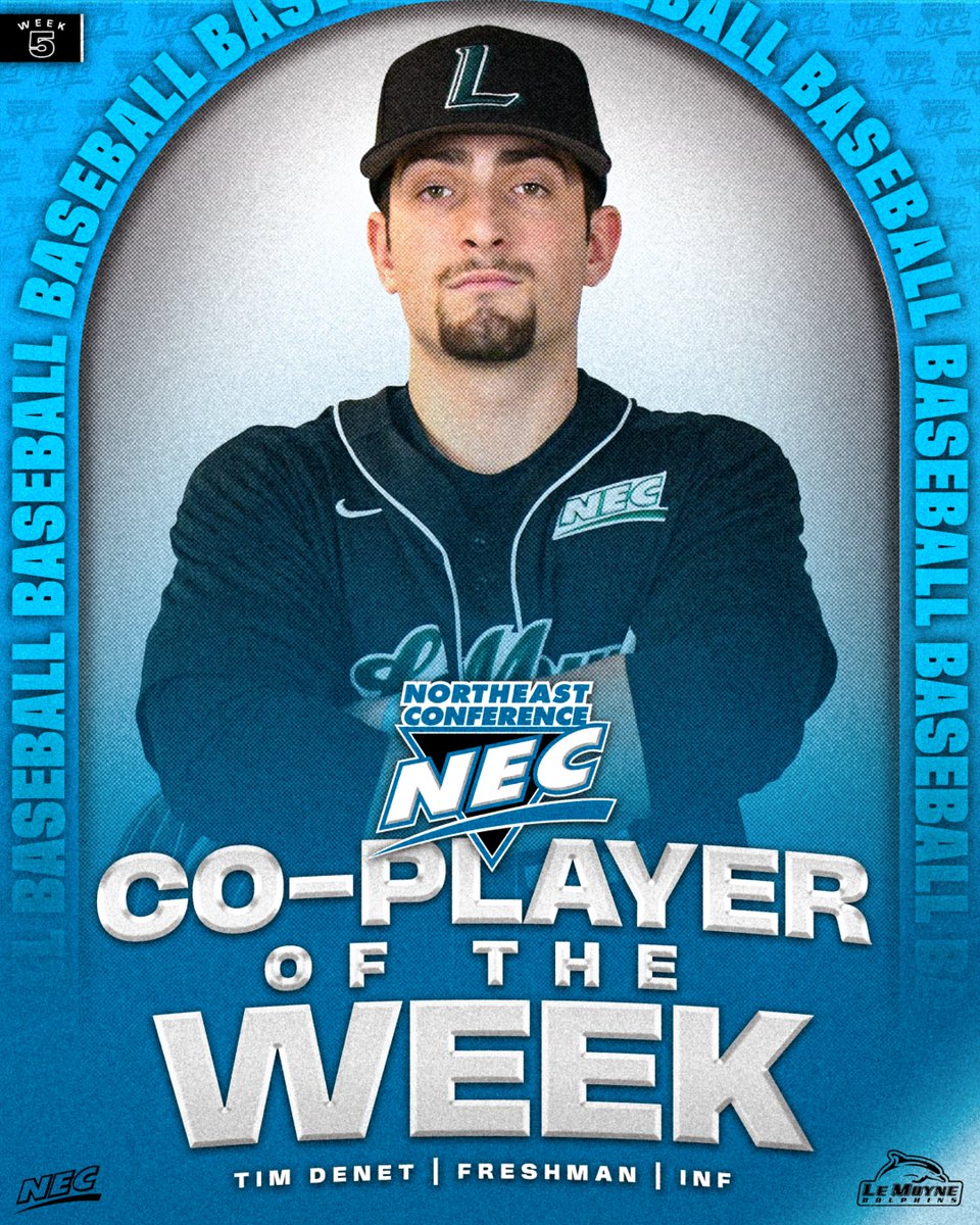 NEC Baseball (@necbaseball) on Twitter photo ⚾️🏅The #NECBaseball Co-Player of the Week is 𝗧𝗶𝗺 𝗗𝗲𝗻𝗲𝘁 from <a href="/LeMoyneDolphins/">Le Moyne Athletics</a>‼️
» Denet's performance also earned him a NEC POW 🏆
» 🥇🐬 to claim a NEC weekly honor this season
» Ranks 🥉 in the NEC with a 1.200 OPS on the year
#NECelite📜 x #NECPOW ⚾️🏅The #NECBaseball Co-Player of the Week is 𝗧𝗶𝗺 𝗗𝗲𝗻𝗲𝘁 from <a href="/LeMoyneDolphins/">Le Moyne Athletics</a>‼️
» Denet's performance also earned him a NEC POW 🏆
» 🥇🐬 to claim a NEC weekly honor this season
» Ranks 🥉 in the NEC with a 1.200 OPS on the year
#NECelite📜 x #NECPOW