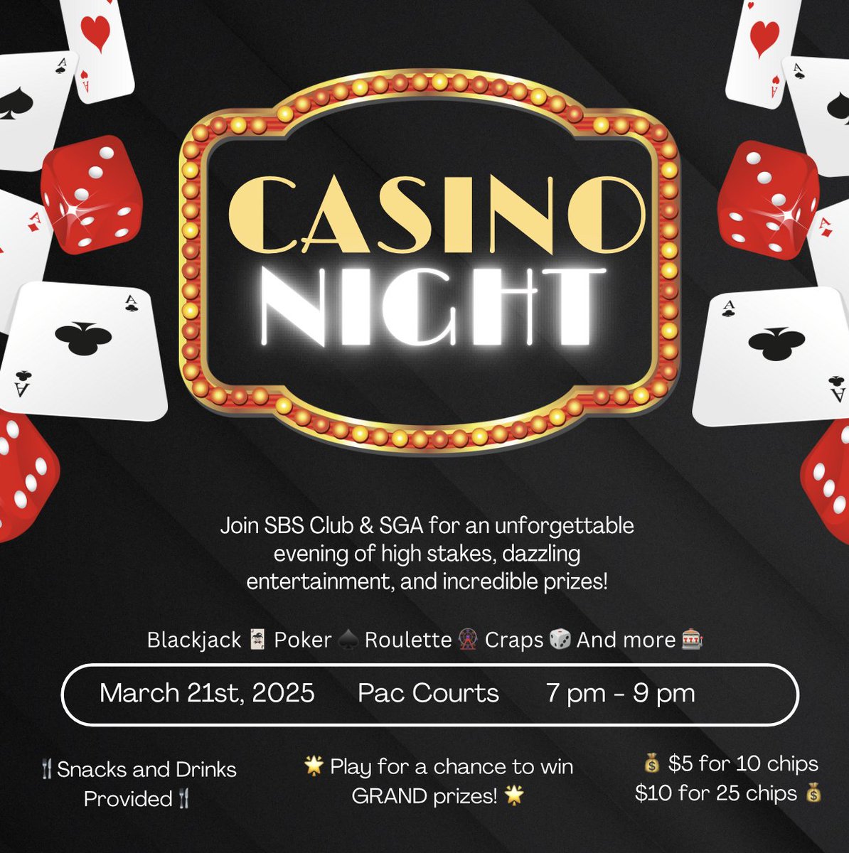 Join Social and Behavioral Sciences Club and Student Government Association for a fun night of games, food, and prizes! Come out to the PAC Courts tonight and kick off your weekend with some fun.