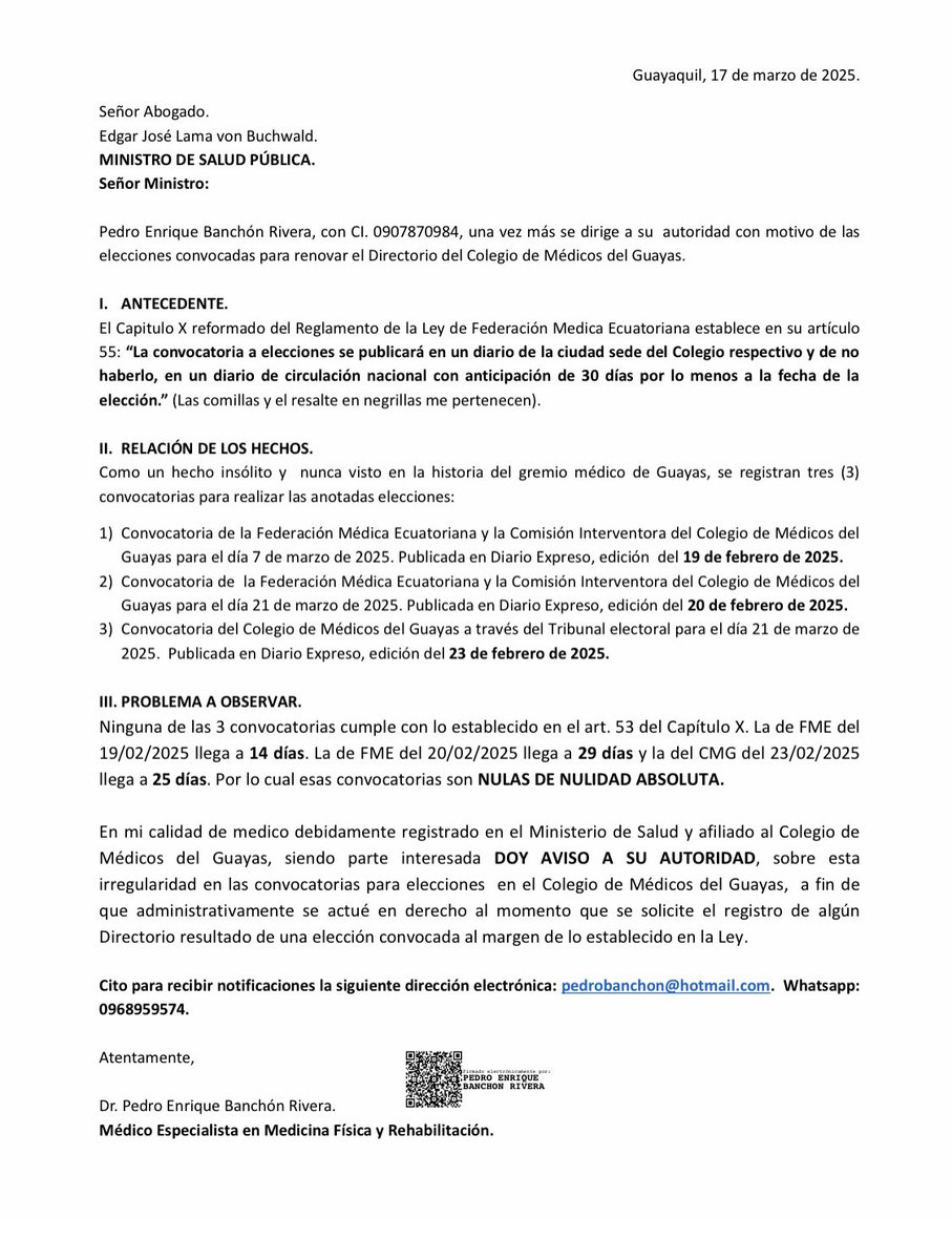 ⁦<a href="/Salud_Ec/">Ministerio de Salud Pública 🇪🇨</a>⁩ aviso urgente al Sr. Ministro de Salud. Queda debidamente informado Ministro Lama.