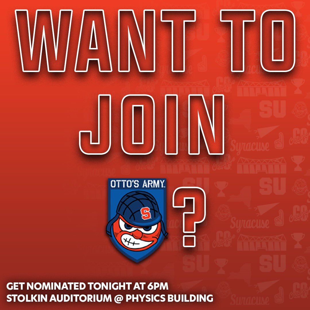 Want to be a part of Otto’s Army? Come get nominated TONIGHT! GBM Meeting at 6pm in the Stolkin Auditorium 🍊

ℹ️ Any SU student is eligible to run for a position. You must get nominated at a nomination GBM (we’ll have three before Wednesday of next week). Elections will be