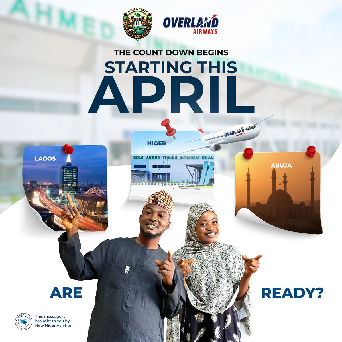 nigeraviation's tweet photo. ๐ The wait is almost over! Starting this April, Overland Airways takes off โ from Bola Ahmed Tinubu International Airport, Minna to Lagos & Abuja! ๐ Get ready for seamless travel!
#FlyOverland #MinnaFlights #AviationNigeria #SeamlessTravel #BATInternationalAirport https://t.co/TowQFCeukI