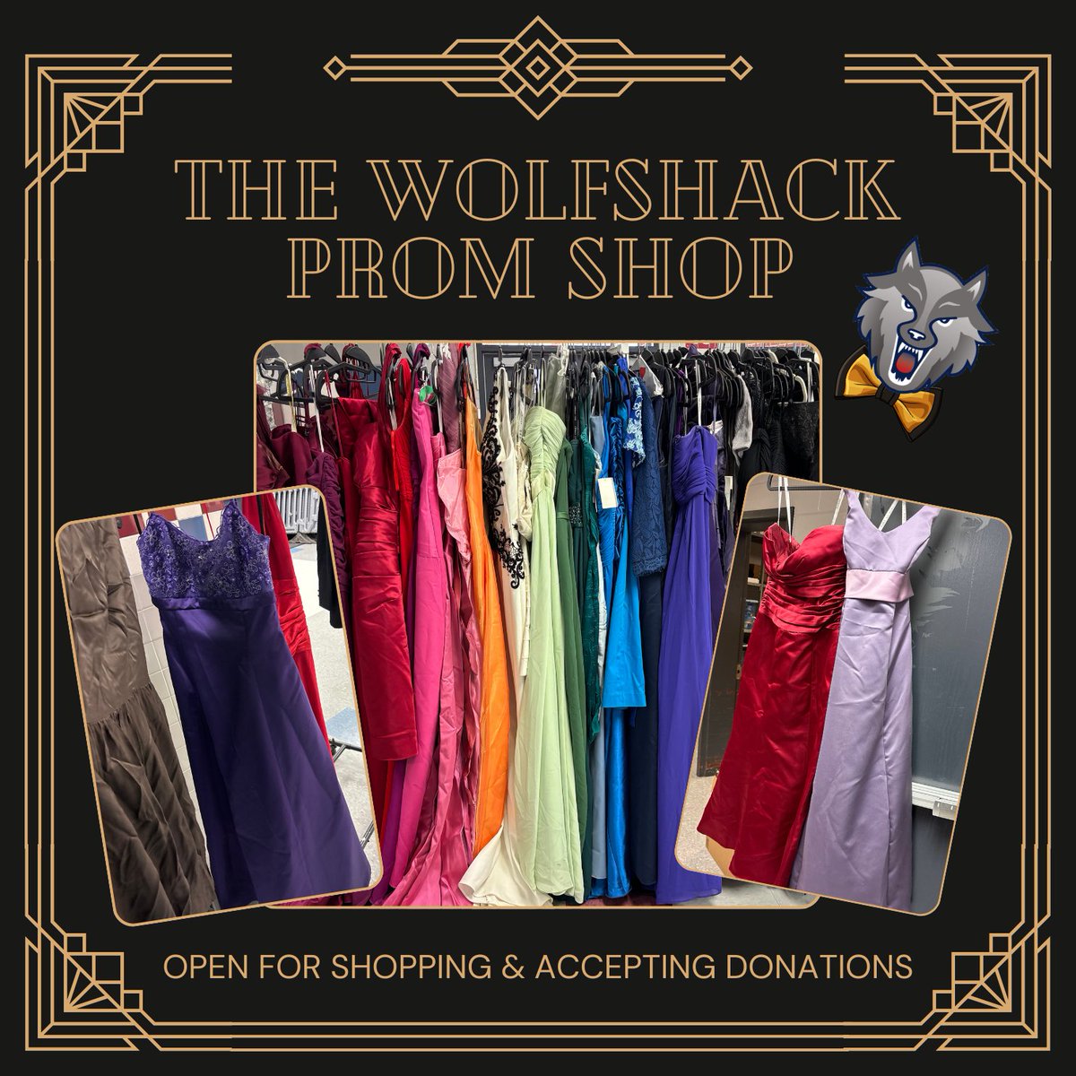 Get ready for the Justice prom, Gatsby-style! ✨ Shop the Wolf Shack Justice Prom Shop for dresses, suits, shoes &amp; more! 🕺🏽FREE for JHS students. 💃🏻 Open Wed &amp; Thu, 3-5 PM at the Wolf Shack, Room B27. Donating? Drop off attire at the front office.🪩