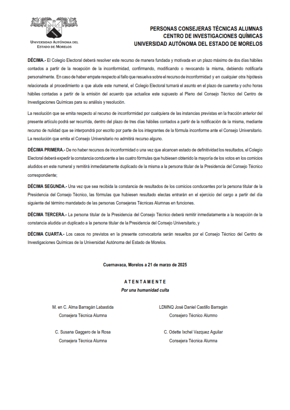 CIQUAEM's tweet photo. #Invitación
El #CIQ lanza la convocatoria para elección de Consejeras Técnicas alumnas Titulares y Suplentes del CIQ
#UAEM #IICBA https://t.co/PtQeyOCPlc