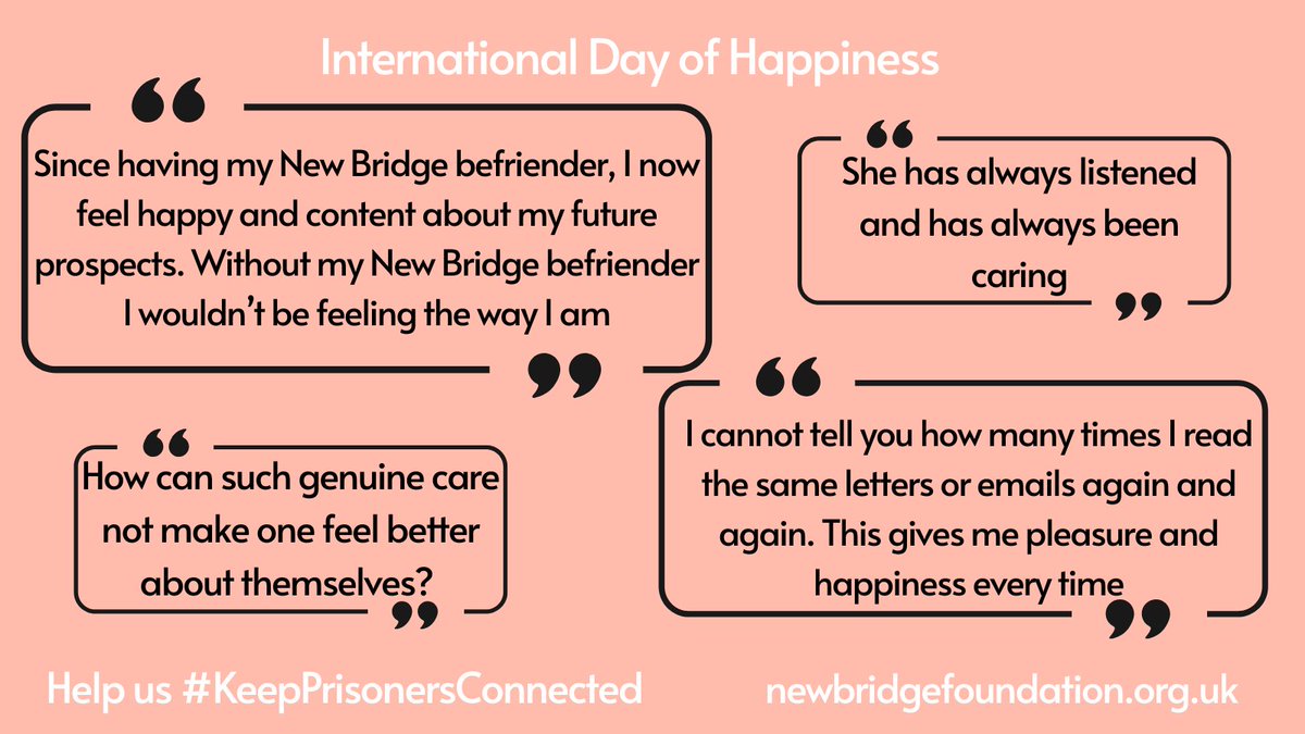 #InternationalDayOfHappiness 2025 theme is Caring &amp; Sharing. Could you consider an act of care towards an isolated #prisoner by signing up as a #volunteer befriender? newbridgefoundation.org.uk/pages/category…
Or by making a donation towards the cost of our work? newbridgefoundation.org.uk/donate
#charity