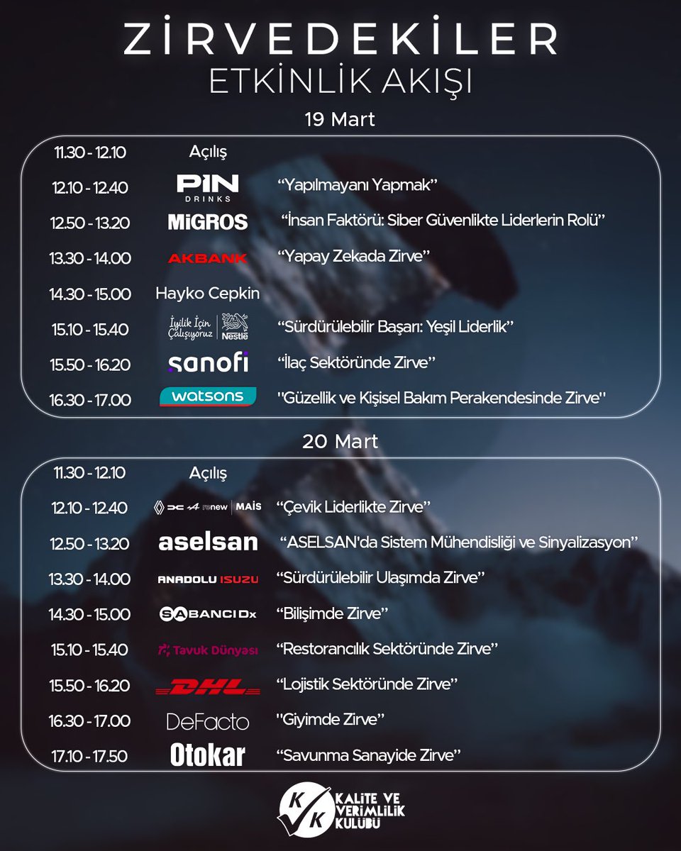 ZİRVEYE HAZIR MISIN? | 19-20 MART

Sınırları zorlayan, ilham veren, sektör devlerini buluşturan ZİRVEDEKİLER başlıyor!

2 gün boyunca DOLU DOLU içerik, üst düzey networking ve yeni nesil liderlik!

Şimdi zirvede olma zamanı!