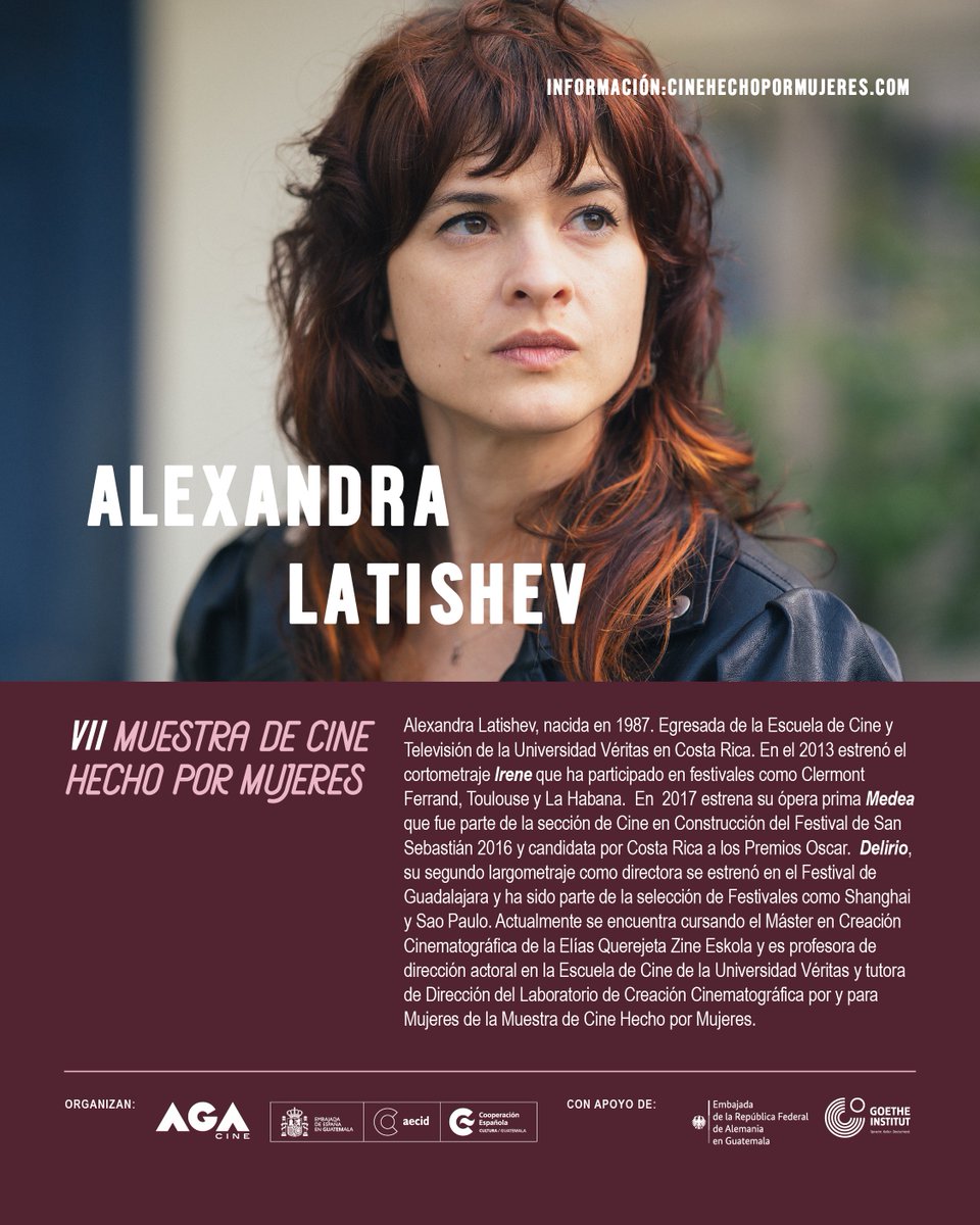 #CineporMujeres |🎬🙋🏻‍♀️ Tercera función de la #MCHPM. Te presentamos 'Delirio', de la directora <a href="/AlexLatishev/">Alexandra Latishev Salazar</a>

🗓️ Este jueves 20 de marzo a las 18:30 H.
📍CCE, Edificio Lux, zona 1.
🎟️ Reserva tus entradas digitales gratuitas en bit.ly/Delirio- 

<a href="/agacine_gt/">AGACINE</a> <a href="/EmbajadaEspGTA/">Embajada de España en Guatemala</a>