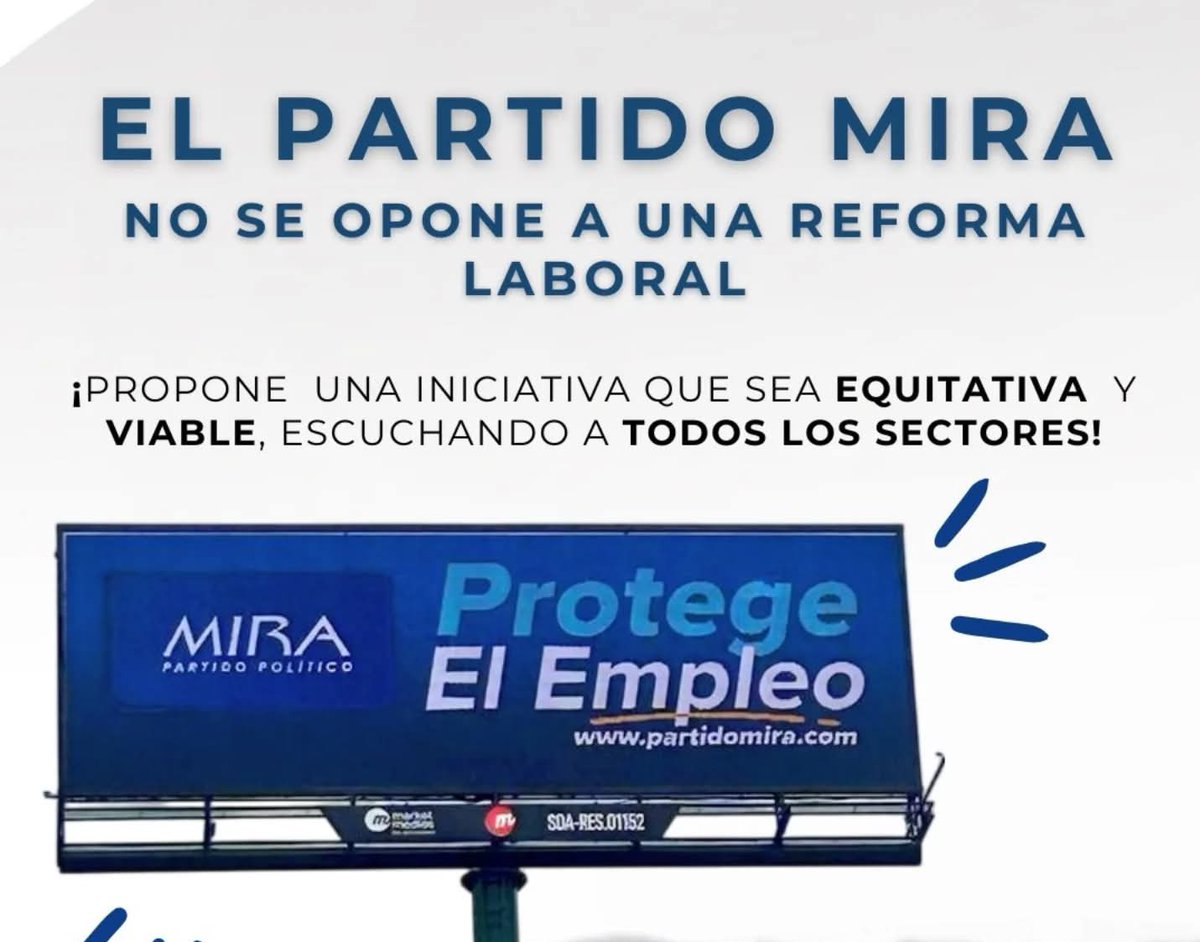 <a href="/PartidoMIRA/">Partido MIRA</a> Recordando el <a href="/PartidoMIRA/">Partido MIRA</a> se ha enfocado: 🟢 La Formalización de empleo 🟢Aumento al SMLV para los que prestan servicio militar 🟢 A igual trabajo, igual salario, en defensa de nosotras. 🚨 No sé opone a la reforma laboral, que sea una protección para todos #MIRAProtegeElEmpleo