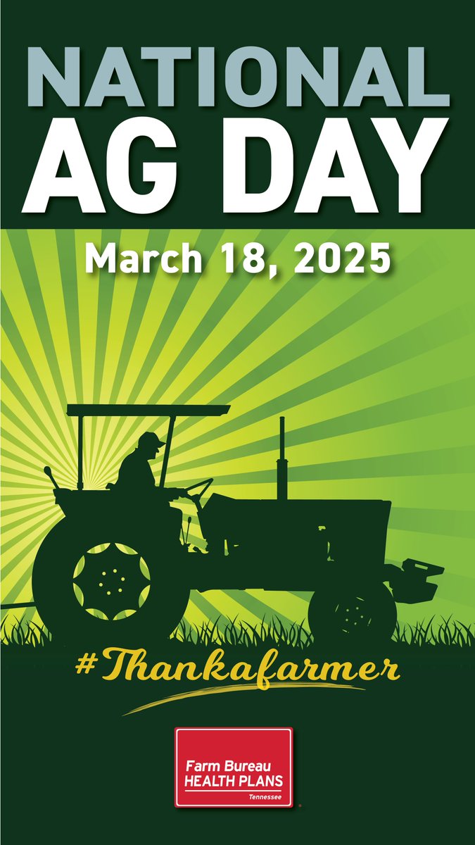 Farm Bureau Health Plans (@fbhealthplans) on Twitter photo 🌾💚 Happy National Ag Day!
Today, with <a href="/TNFarmBureau/">Tennessee Farm Bureau Federation</a>, we honor the farmers who fuel our communities. Your hard work and resilience are the backbone of our nation. We're proud to support you with the health coverage you deserve! 🚜💪
#NationalAgDay #ThankAFarmer #TogetherWeGrow 🌾💚 Happy National Ag Day!
Today, with <a href="/TNFarmBureau/">Tennessee Farm Bureau Federation</a>, we honor the farmers who fuel our communities. Your hard work and resilience are the backbone of our nation. We're proud to support you with the health coverage you deserve! 🚜💪
#NationalAgDay #ThankAFarmer #TogetherWeGrow