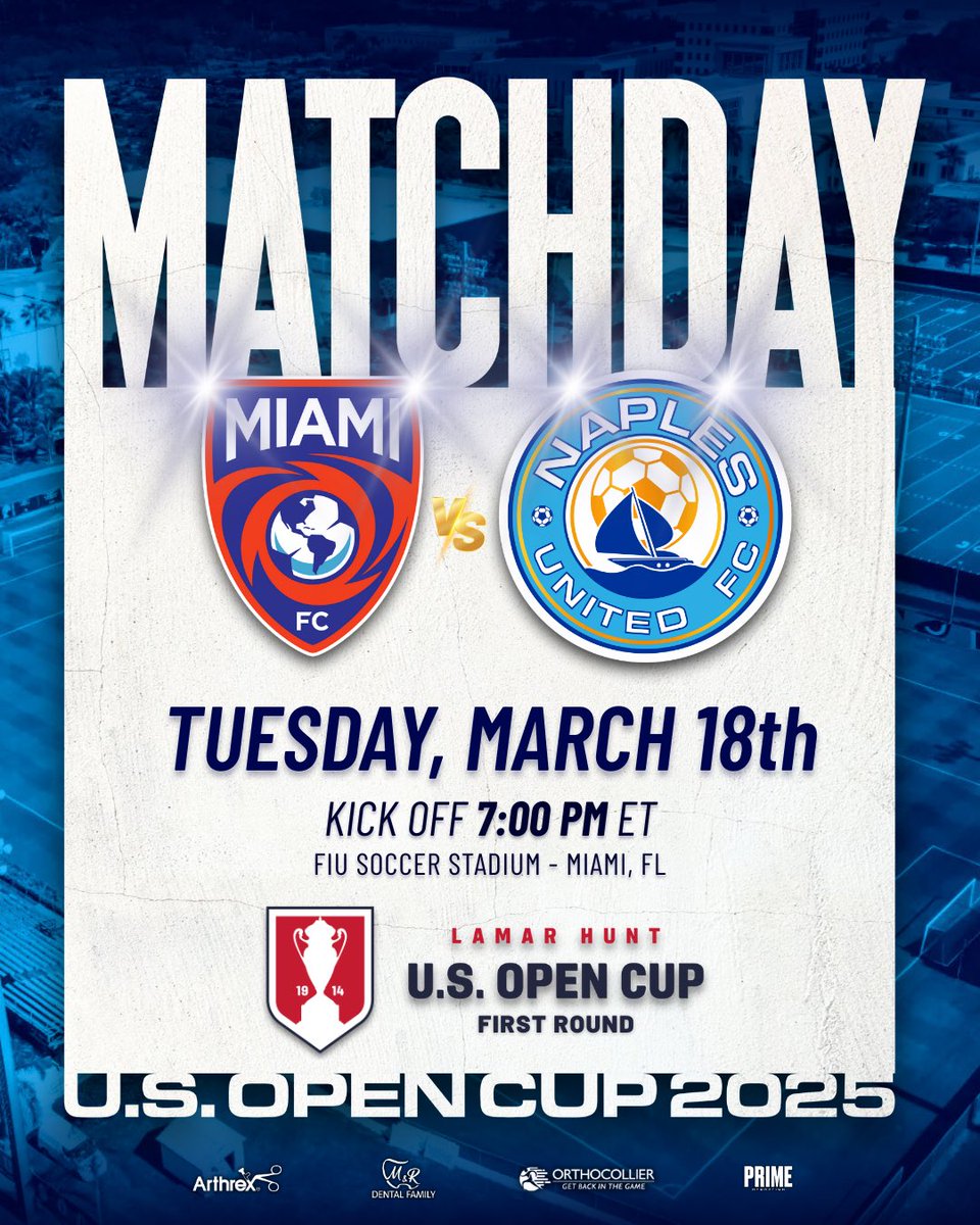 ⭐️ 𝐌𝐀𝐓𝐂𝐇 𝐃𝐀𝐘! 🏆🇺🇸
Today we begin our dream in the 2025 @OpenCup!✨

🕖 7:00 PM kickoff
🆚 <a href="/TheMiamiFC/">Miami FC</a>
🏟 FIU Soccer Stadium
📺 Watch Live ▶️ YouTube.com/live/A7mjBjoEy…

#USOC2025 🏆 #USOpenCup
#TodayPlaysNaples 🩵 #OneTeamOneCity