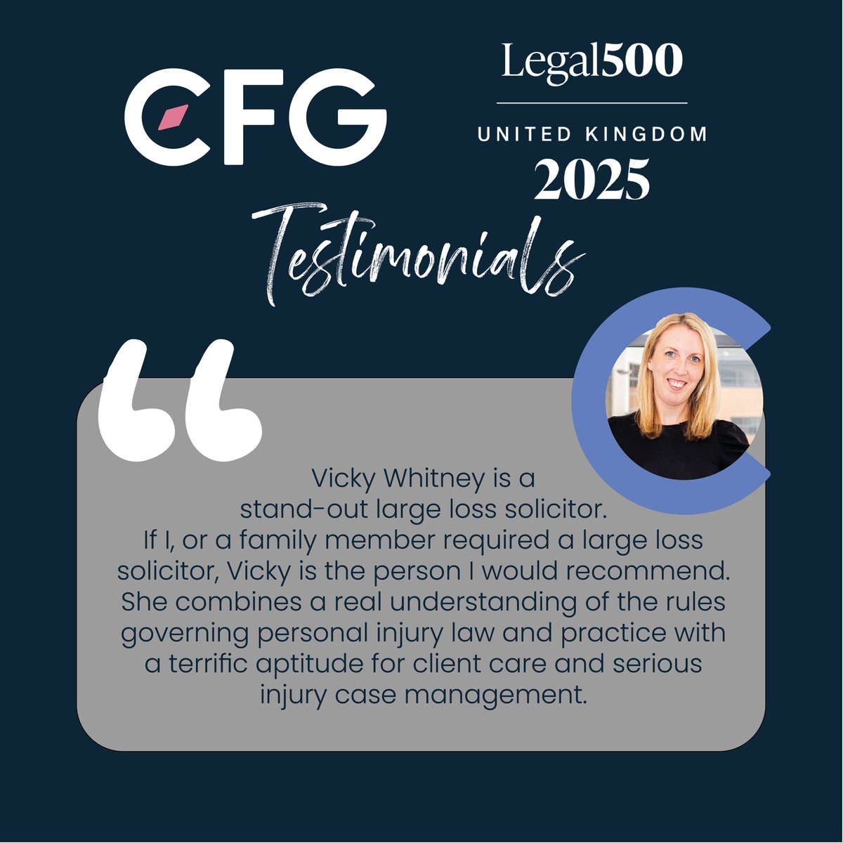 CFG - more than law (@cfgmorethanlaw) on Twitter photo We’re proud to share this exceptional feedback for Vicky Whitney from <a href="/thelegal500/">The Legal 500</a>. Vicky’s expertise and compassion in handling serious injury cases truly set her apart. We’re proud to have her on the team, delivering the highest standard of client care and legal expertise. We’re proud to share this exceptional feedback for Vicky Whitney from <a href="/thelegal500/">The Legal 500</a>. Vicky’s expertise and compassion in handling serious injury cases truly set her apart. We’re proud to have her on the team, delivering the highest standard of client care and legal expertise.