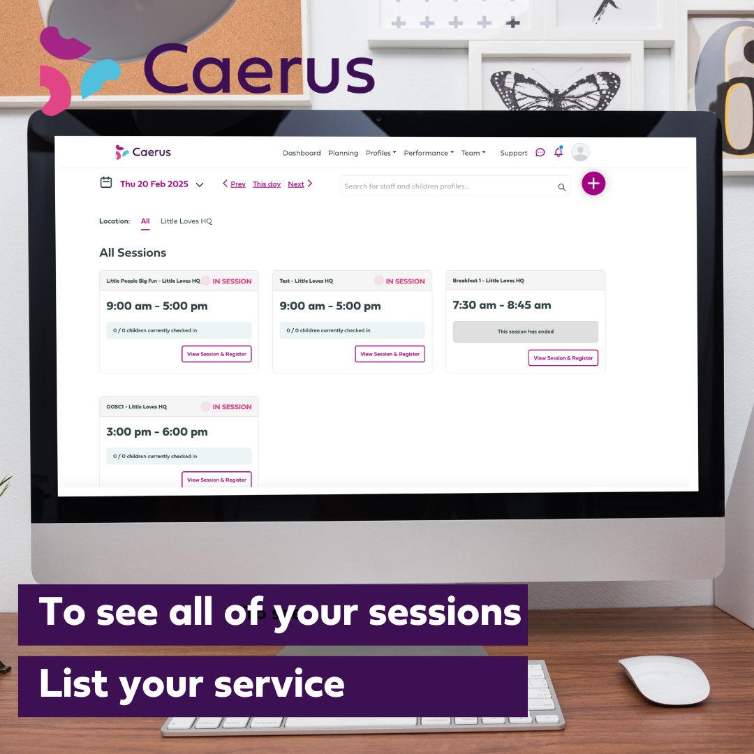 Have full oversight on all sessions happening each day. See which children are booked into each session and which staff are working them, as far into the future as you have sessions running. caerus.scot/list-your-serv…