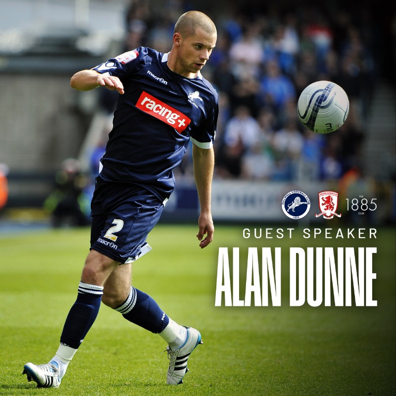 MillwallEvents's tweet photo. 👋 See you at The Den, @alandunne2! 

The #Millwall legend will be a very special guest in The 1885 Club ahead of our match against Middlesbrough...

...and you can join us! 🫵