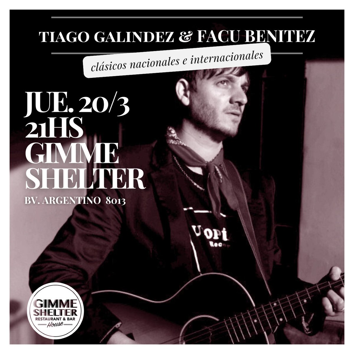 tiagogalindez's tweet photo. ⭐Este jueves 20/3, noche de clásicos nacionales e internacionales en el divino Gimme Shelter. ⭐
📌 Gimme Shelter (Bv. Argentino 8013)  
Entrada #SinCargo
📲https://t.co/UblROa96Ff https://t.co/f3BlPorJ8g