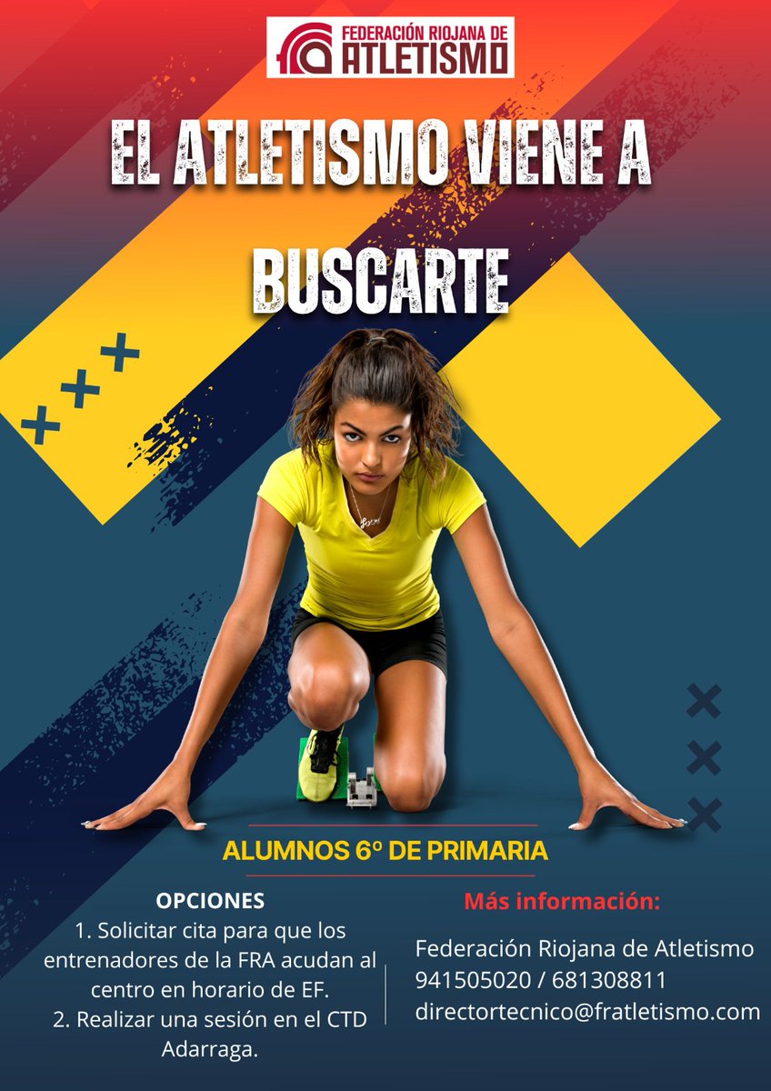 "EL ATLETISMO VIENE A BUSCARTE", una campaña orientada a los alumnos de 6º de primaria. Desarrollamos una sesión, con personal de la Federación, en la que se realizarán una serie de pruebas con el fin de promocionar el atletismo. Del 1 de abril hasta el 15 de mayo. 🏃🏾🏃🏼‍♀️🏃🏻‍♂️