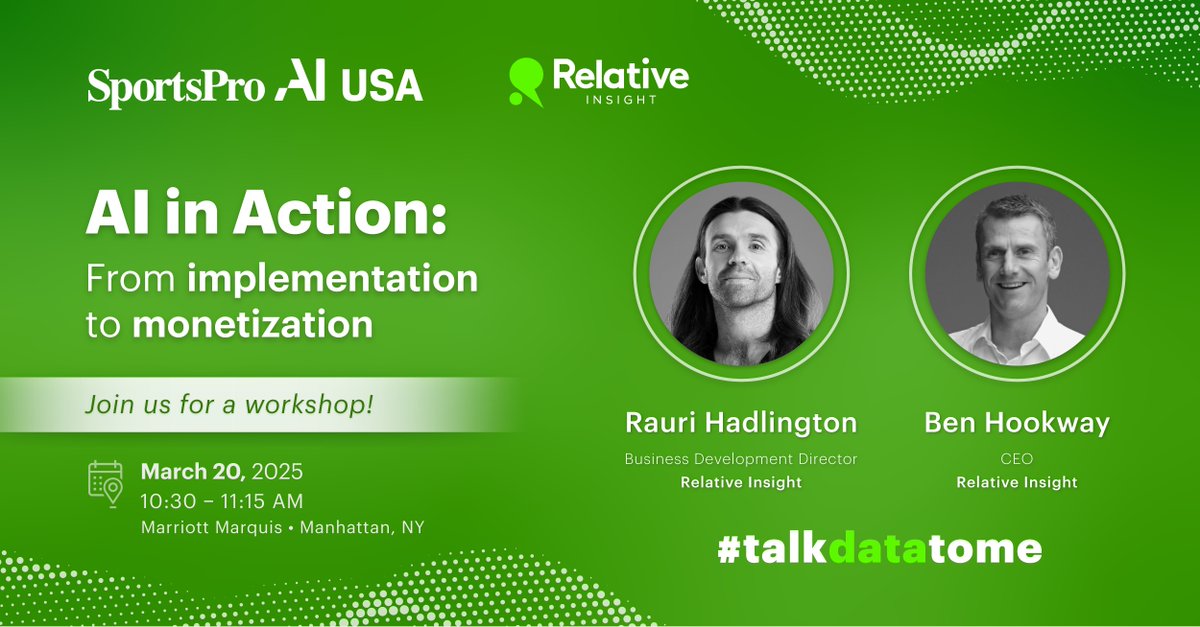 We're back in New York! 🗽

Our experts, Ben Hookway and Rauri Hadlington will share insights on leveraging AI for business growth and efficiency, all while ensuring a high-caliber fan experience. 

Get in touch to see how AI can transform the sports industry.

#talkdatatome