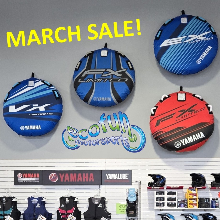 With the lakes opening up, take advantage of our March Sale on Yamaha Tubes. Pick your favorite in stock Yamaha Tube and get the matching pull rope and an inflator pump all for $99 while they last! Save $140-200 off reg price. Hurry in as supply is limiited!
@yamahawaverunners