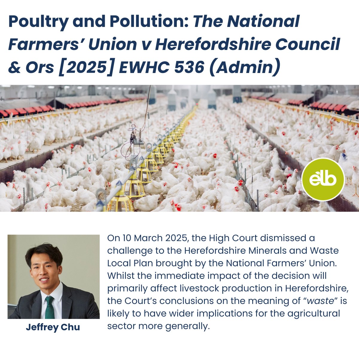 EnvLaw_Blog's tweet image. New blog post: @FTB_law pupil barrister Jeffrey Chu provides a case summary &amp;amp; analysis of key aspects of the judgment in The National Farmers’ Union v Herefordshire Council &amp;amp; Ors [2025] EWHC 536 (Admin): tinyurl.com/44abbh4k
Subscribe to @EnvLaw_Blog: tinyurl.com/yv3u98sb