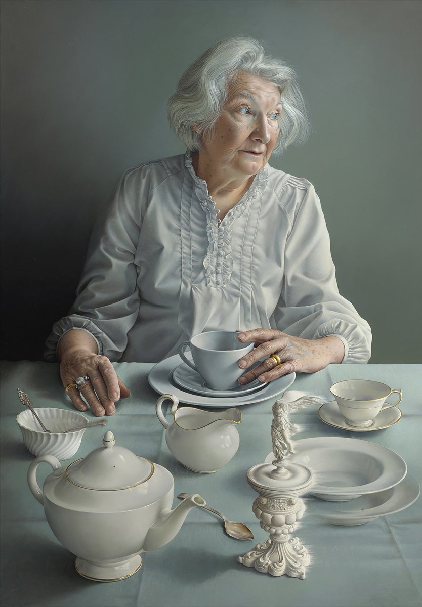 This portrait of my mother won the BP Portrait Award in 2018 <a href="/NPGLondon/">National Portrait Gallery</a> A very personal work which took some time to evolve - the composition of the objects ended up holding a lot of symbolism, which I explain here 
1/4

An Angel at my Table 
oil on linen over panel 100 x 70 cm