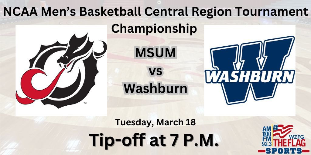 The Flag Sports (@theflagsports) on Twitter photo π¨ For the first time since 2015, <a href="/MSUM_MBB/">MSUM Men's Basketball</a> will play in the Region Championship!
ππ₯ <a href="/MSUMDragons/">MSUM Dragons</a> vs Washburn
πJoin <a href="/JJDacotah/">Jace D</a> & <a href="/hamesM6/">James McCarty</a> at 6:30 p on <a href="/theflagwzfg/">The Flag - AM 1100 & FM 92.3 WZFG</a>.π£π #Firedup
Listen live:
π»: AM 1100 or 92.3 FM
π»: player.listenlive.co/57961/en
π²: Our freeπ±app (Search WZFG) π¨ For the first time since 2015, <a href="/MSUM_MBB/">MSUM Men's Basketball</a> will play in the Region Championship!
ππ₯ <a href="/MSUMDragons/">MSUM Dragons</a> vs Washburn
πJoin <a href="/JJDacotah/">Jace D</a> & <a href="/hamesM6/">James McCarty</a> at 6:30 p on <a href="/theflagwzfg/">The Flag - AM 1100 & FM 92.3 WZFG</a>.π£π #Firedup
Listen live:
π»: AM 1100 or 92.3 FM
π»: player.listenlive.co/57961/en
π²: Our freeπ±app (Search WZFG)