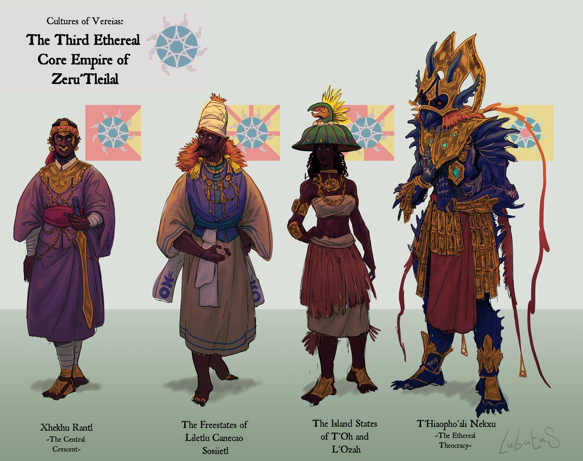 Time for some more fashion worldbuilding. These are people from the recently discovered continent known as the Great Archipelago "Vereias"