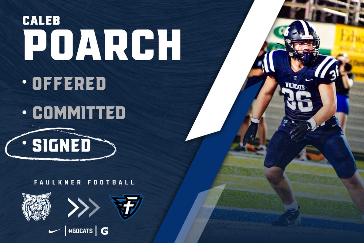Congratulations to Caleb Poarch on signing today to continue his academic &amp; athletic career with the Faulkner Eagles! | #GoCats | #GoEagles
