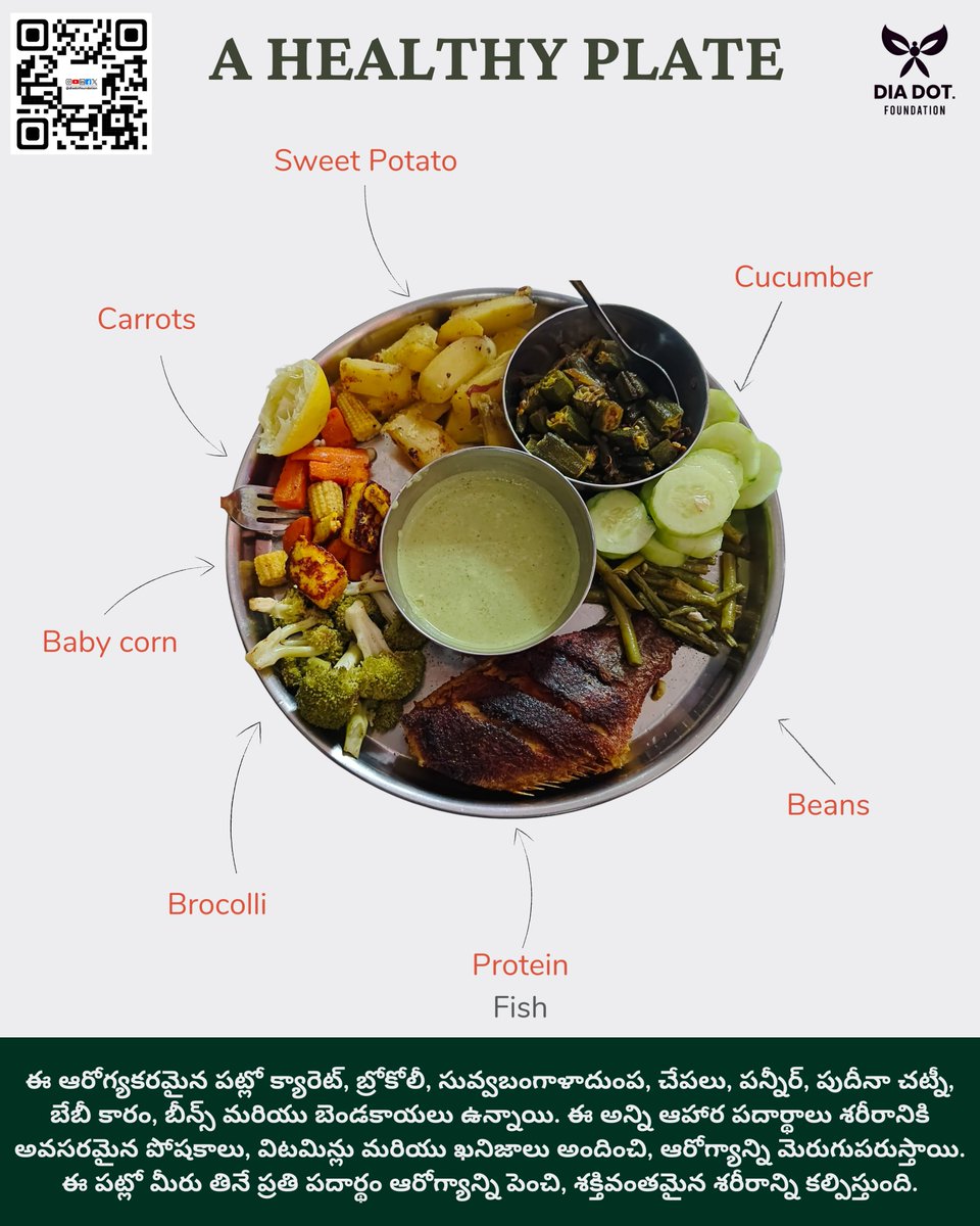 DiaDot_F's tweet photo. మీ ఆరోగ్యానికి సరైన సమతుల్యతతో భోజనం! మంచి ఆహారపు పలక మీ ఆరోగ్య రహస్యం. 

Fuel your body with the perfect balance! A well-portioned plate is the key to a healthier you. 

#NutritionMatters #HealthyEating https://t.co/3Ru9iUzNds