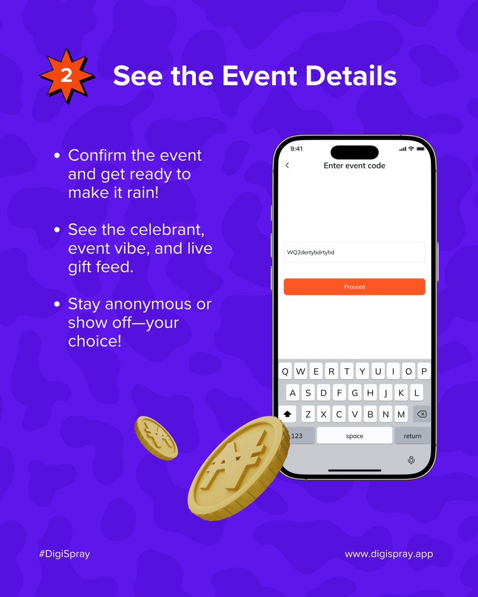 DigisprayApp's tweet photo. 💸 Spray Money in Seconds – The Easy Way! 🎉

No need for cash—celebrate effortlessly with DigiSpray! Here’s how:

1️⃣ Enter the Event Code 📲
2️⃣ Tap “Spray” or “Gift Host” 🎁
3️⃣ Instantly send cash &amp; keep the vibe alive! 💵✨

Go cashless, stay classy.
#fintech #mobileapp https://t.co/vmdcIXctpj