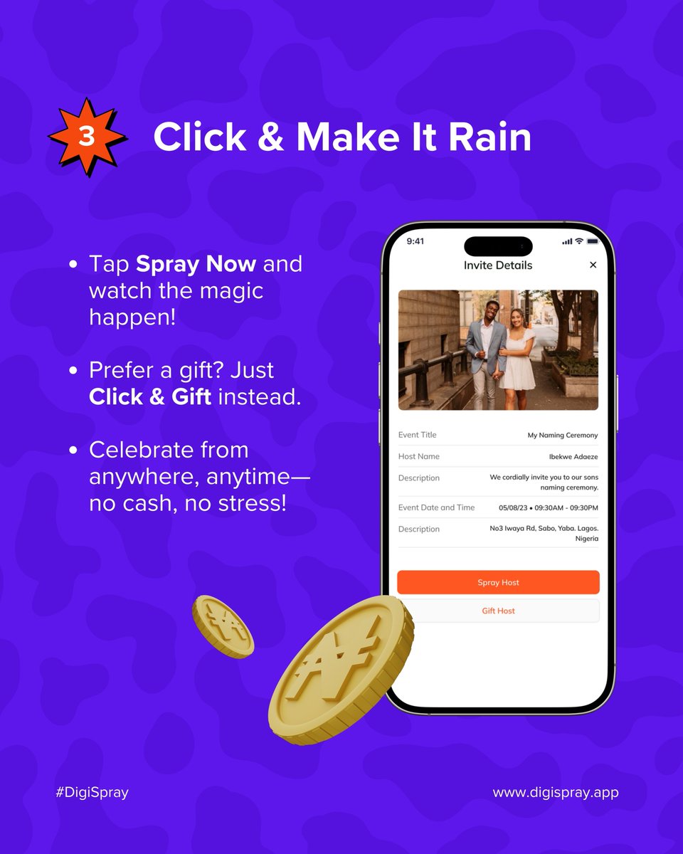 DigisprayApp's tweet photo. 💸 Spray Money in Seconds – The Easy Way! 🎉

No need for cash—celebrate effortlessly with DigiSpray! Here’s how:

1️⃣ Enter the Event Code 📲
2️⃣ Tap “Spray” or “Gift Host” 🎁
3️⃣ Instantly send cash &amp; keep the vibe alive! 💵✨

Go cashless, stay classy.
#fintech #mobileapp https://t.co/vmdcIXctpj