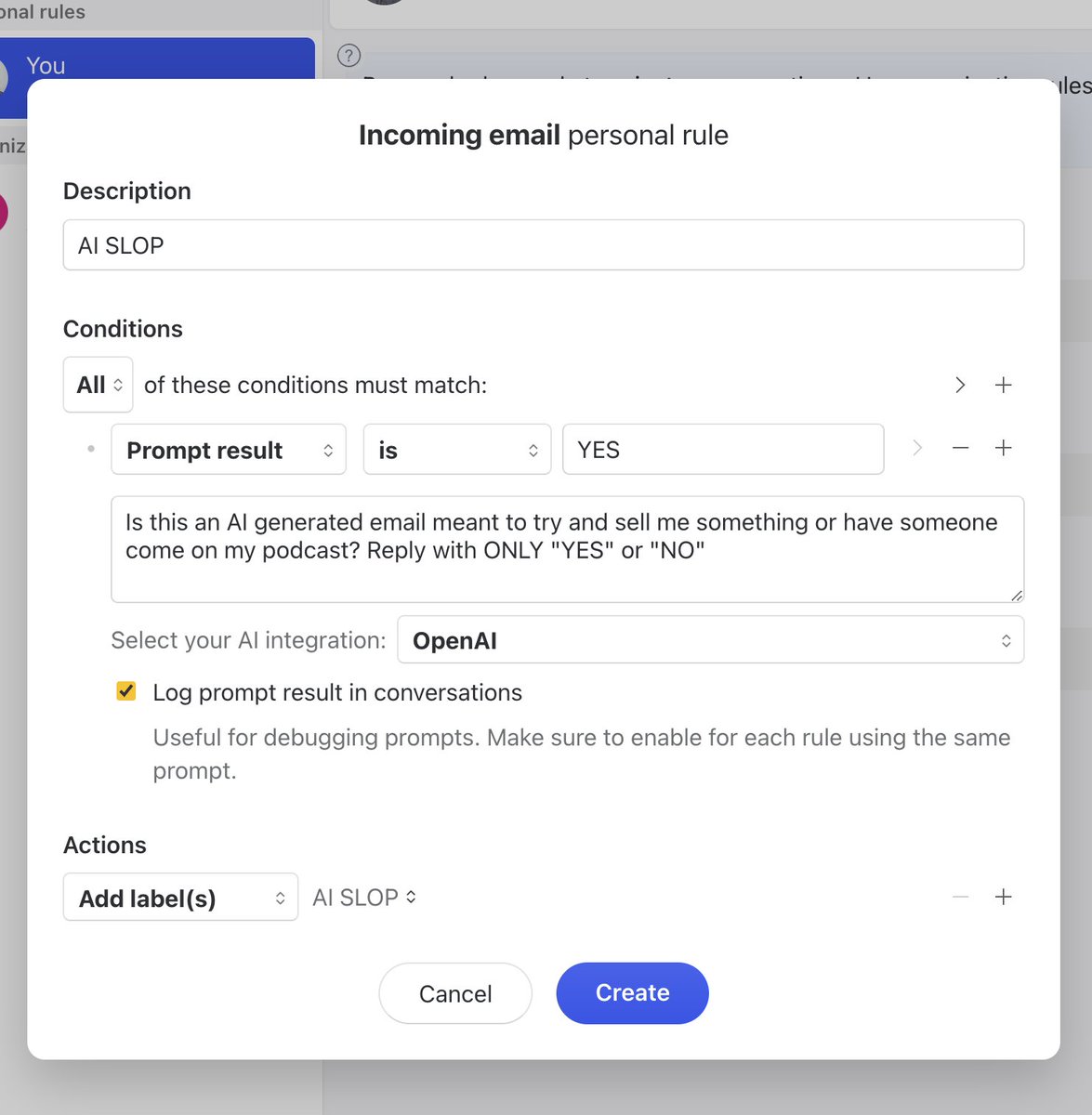 Missive is the best email app ever. 

I emailed them 2 weeks ago asking them to add a feature where I can use AI to tag emails as they come in. They just shipped it!