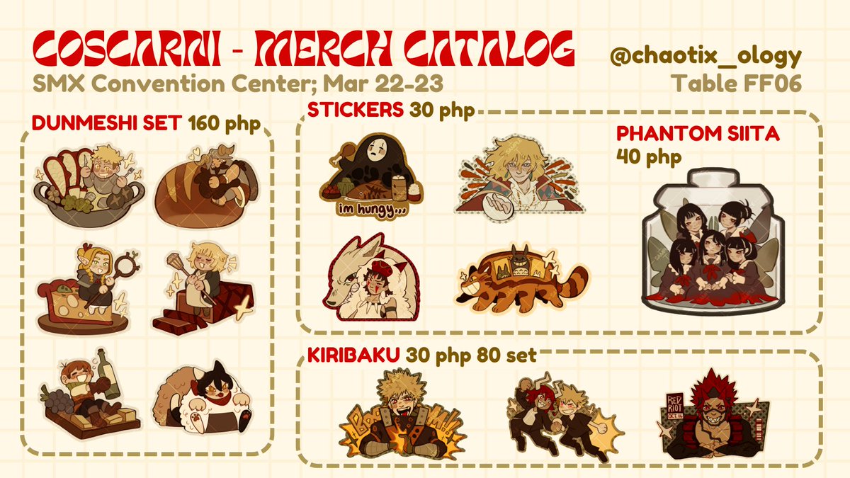 🍏COSCARNI MARCH CATALOG🍏Find me @ Table FF06 with the Ducky Ink. crew! [1/3]

DM me for reservations~
#coscarni2025 #CosplayCarnival2025