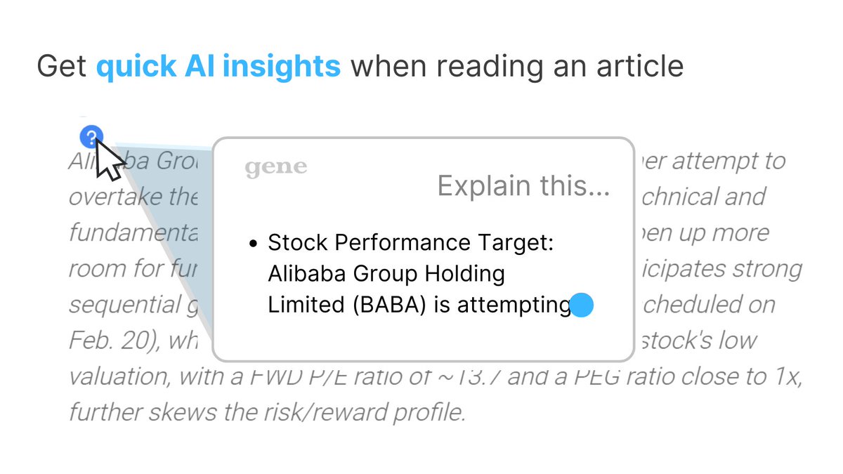 askgeneai's tweet photo. ⚡️Gene Update: "Quick Question" Feature

Don't lose momentum when researching! Next time you catch yourself scratching your head reading a paragraph, click the question mark and get a concise explanation of that paragraph.