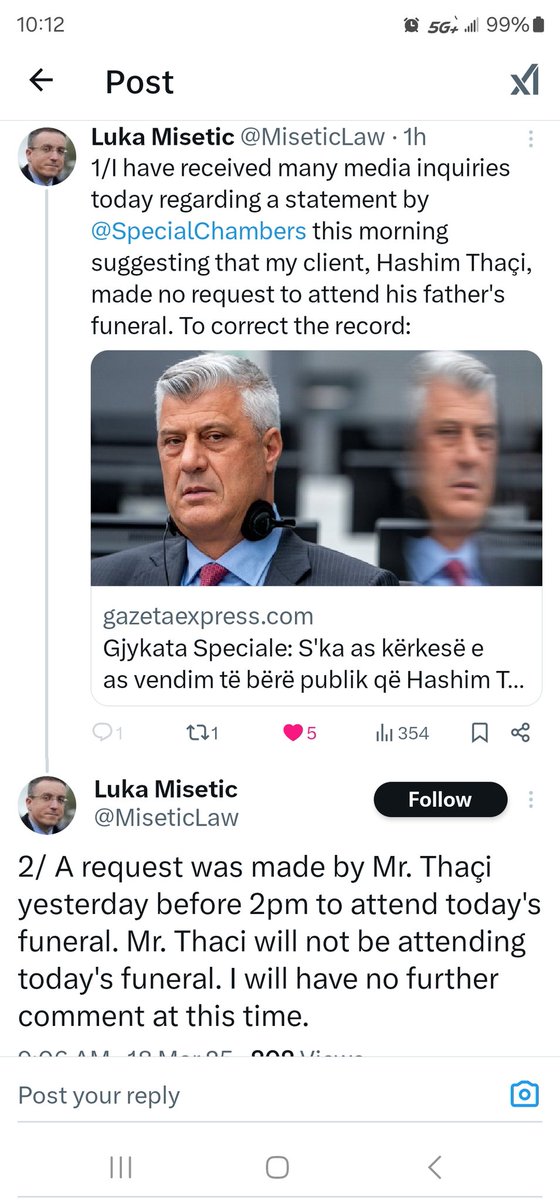 Jack Smith's Special Chambers in Hague is a  criminal organization.
They denied Hashim Thaqi's request to attend his father's funeral, claiming no request was made. Thaqi's attorney dismissed their lies. This court needs to be shut down ASAP
<a href="/RichardGrenell/">Richard Grenell</a> <a href="/realDonaldTrump/">Donald J. Trump</a>