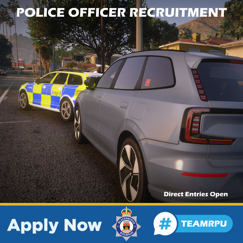 BlackbridgeRPC's tweet photo. RPU Recruitment | https://t.co/dNTMqS4sVk

We're looking for dedicated Police Officers to join our Roads Policing Unit. Do you have what it takes to keep our roads safe? Apply now and make a real difference for our communities of Blackbridge!

#Fictional
#BlackbridgeRPC https://t.co/nSC4Csxi5X