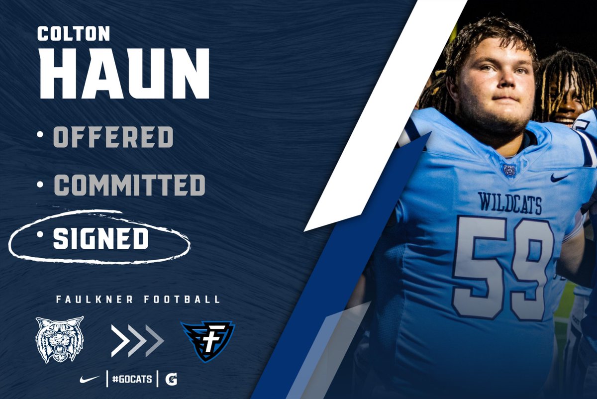 Congratulations to Colton Haun on signing today to continue his academic &amp; athletic career with the Faulkner Eagles! | #GoCats | #GoEagles