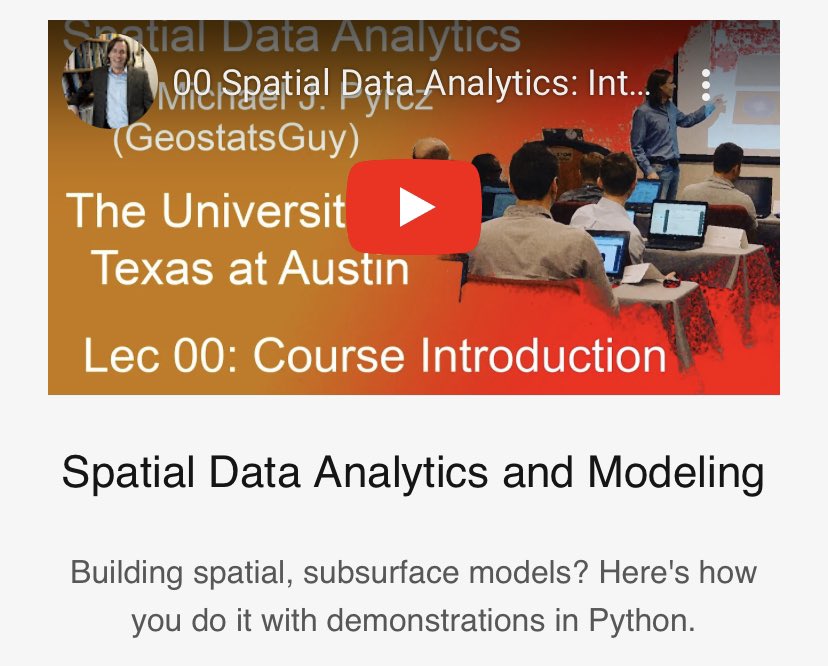 I’ve made all my university courses available as playlists on #YouTube with links to the full content in my free, online e-book! 📚✨Check it out here: YouTube.com/GeostatsGuyLec…

As a professor, I’m dedicated to sharing knowledge and making learning both accessible and actionable