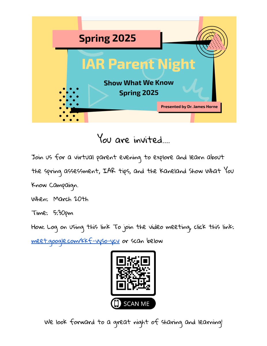 Join us for an IAR Parent Night 3/20/25 see details below.