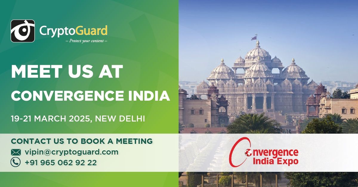 Meet CryptoGuard at Convergence India to discover how our affordable and scalable end-to-end OTT solution can empower PayTV operators, ISPs and Telcos to seamlessly launch OTT services with minimal investment. featuring cutting-edge OTT capabilities, including studio-grade DRM.