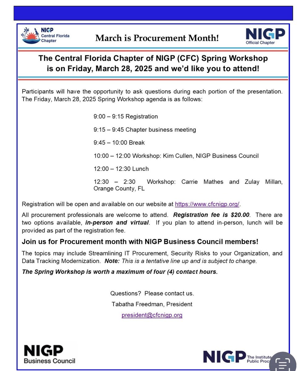 As we celebrate Procurement Month, we invite you to join us for our Spring Workshop, details below.